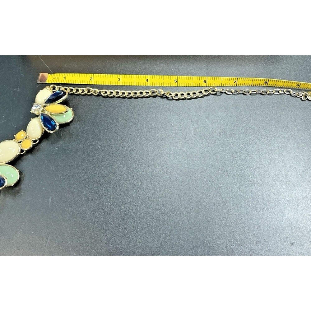Goldtone Bee Blue Yellow Cream Green Acrylic Insets Talbots Statement Necklace - Picture 4 of 14